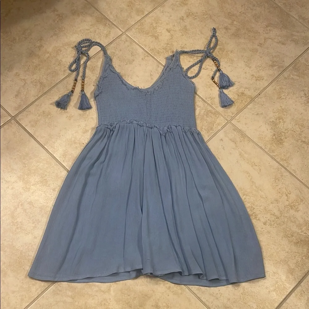 Blue Sleeveless Dress with beaded Tassel Straps nwot medium
